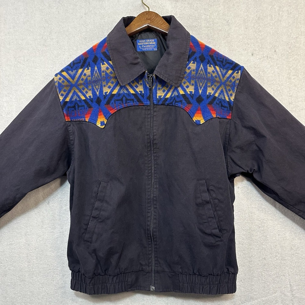 Vtg Pendleton High Grade‎ Western Wear Large Wool Black Jacket Aztec Southwest